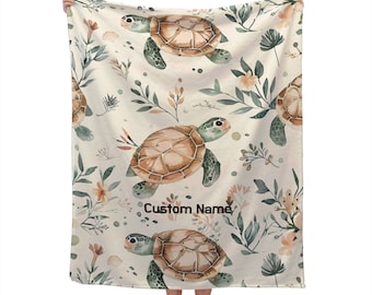 Turtle Blanket Custom Name Blanket, Ocean Turtle Blanket, Turtle Blanket, Turtle Kids Blanket, Turtle Adult Blanket