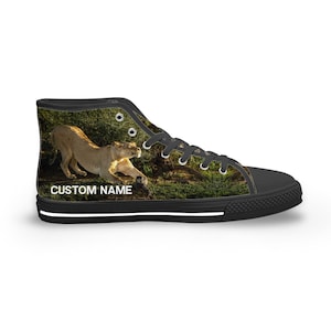 Lion Custom Name High Top Sneakers, Lion High Top Schuhe, Tiere Muster Custom Print Top Sneakers, Lion Geschenk