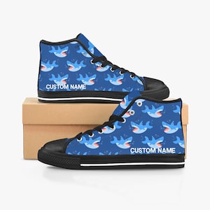 Shark Custom Name High Top Sneakers, Shark High Top Shoes, Shark pattern Custom Print Top Sneakers