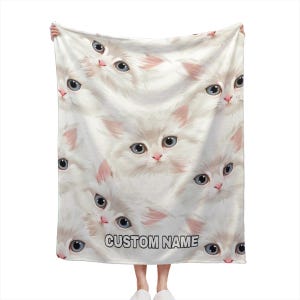 Cat Custom Name Blanket, Cat Throw Blanket, Art Cat Pattern Fleece Blanket, Cute Cat Cozy Blanket, Cat Throw Blanket, Christmas gift