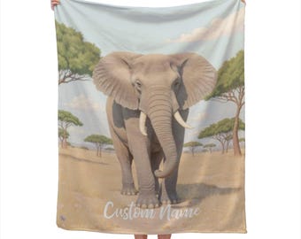Elephant Blanket Custom Name Blanket, Elephants Throw Blanket, Elephant Fleece Blanket, Elephant Cozy Blanket, Animal Blanket