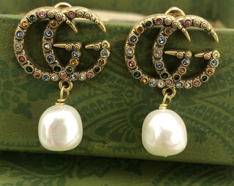 Diamond Pearl Earrings Gift for Her