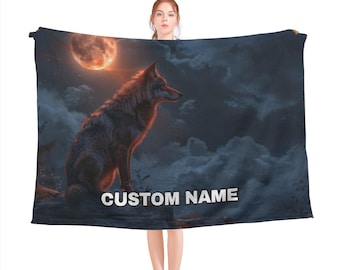 Wolf Custom Name Blanket, Wolf Throw Blanket, Wolf Fleece Blanket, Wolf Cozy Blanket, Wild Wolf Nature, Wolf Blanket
