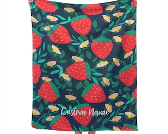 Strawberry Blanket Custom Name Blanket, Strawberry Throw Blanket, Strawberry Fleece Blanket, Strawberry Cozy Blanket, Strawberry Gift