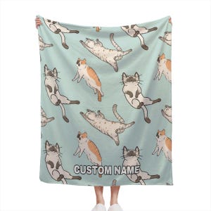 Cat Custom Name Blanket, Cat Throw Blanket, Art Cat Pattern Fleece Blanket, Cute Cat Cozy Blanket, Cat Throw Blanket, Christmas gift