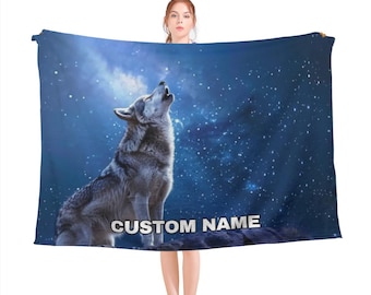 Wolf Custom Name Blanket, Wolf Throw Blanket, Wolf Fleece Blanket, Wolf Cozy Blanket, Wild Wolf Nature, Wolf Blanket