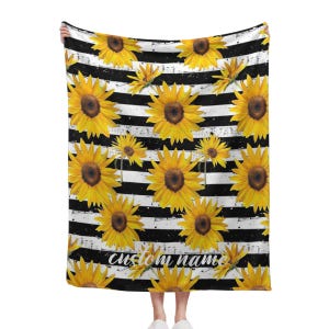 Sunflowers Blanket Custom Name Blanket, Sunflowers Throw Blanket, Sunflowers Fleece Blanket, Sunflowers Cozy Blanket, Sunflowers Blanket
