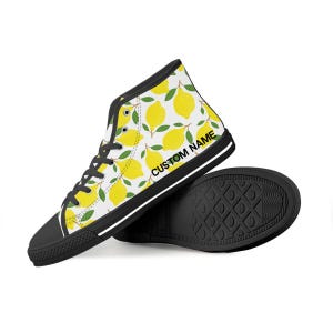 Lemon Custom Name High Top Sneakers, Lemons High Top Shoes, Lemon Fruit Pattern Custom Print Top Sneakers, Lemons Gift