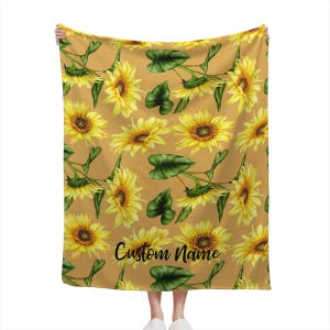 Sunflowers Blanket Custom Name Blanket, Sunflowers Throw Blanket, Sunflowers Fleece Blanket, Sunflowers Cozy Blanket, Sunflowers Blanket