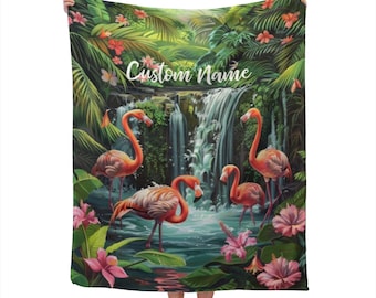 Flamingos Blanket Custom Name Blanket, Flamingos Throw Blanket, Flamingos Fleece Blanket, Flamingo Cozy Blanket, Animal Blanket