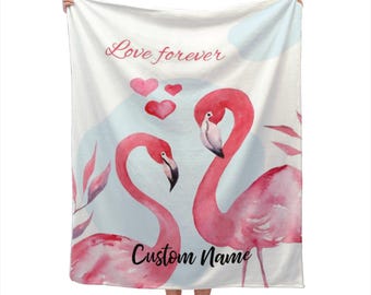 Flamingos Blanket Custom Name Blanket, Flamingos Throw Blanket, Flamingos Fleece Blanket, Flamingo Cozy Blanket, Animal Blanket