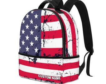 Zaino con bandiera americana per bambini e adulti, zaino per laptop con bandiera americana, zaino leggero con bandiera americana, zaino da viaggio con stampa della bandiera americana