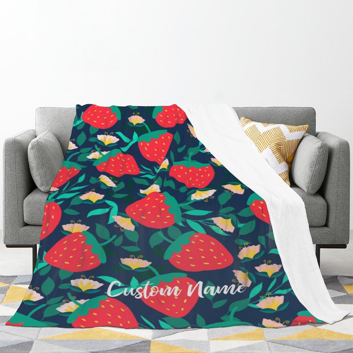  ストロベリーデザイン ブランケット ストロベリーブランケット カスタムネームブランケット、ストロベリー