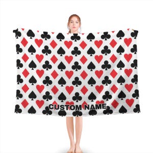 Couverture avec nom personnalisé Cards Casino, Couverture Cards Casino, Couverture en polaire Cards Casino, Couverture confortable Cards Casino