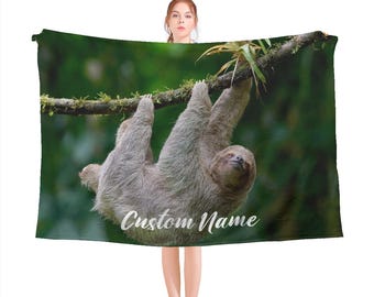 Sloth Blanket with Name, Sloth Throw Blanket, Sloth Fleece Blanket, Sloth Cozy Blanket, Animal Blanket