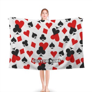 Couverture avec nom personnalisé Cards Casino, Couverture Cards Casino, Couverture en polaire Cards Casino, Couverture confortable Cards Casino