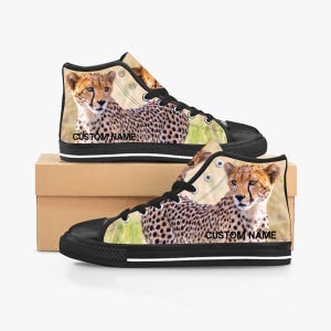 Cheetah Custom Name High Top Sneakers, Cheetah High Top Shoes, Cheetah Custom Print Top Sneakers