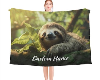 Sloth Blanket with Name, Sloth Throw Blanket, Sloth Fleece Blanket, Sloth Cozy Blanket, Animal Blanket