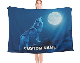 Wolf Custom Name Blanket, Wolf Throw Blanket, Wolf Fleece Blanket, Wolf Cozy Blanket, Wild Wolf Nature, Wolf Blanket