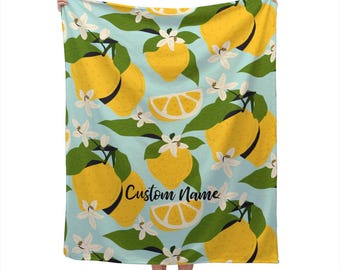 Lemon Blanket Custom Name Blanket, Lemons Throw Blanket, Lemon Fruit Fleece Blanket, Fruit Cozy Blanket, Lemons Blanket
