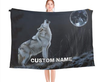 Wolf Custom Name Blanket, Wolf Throw Blanket, Wolf Fleece Blanket, Wolf Cozy Blanket, Wild Wolf Nature, Wolf Blanket