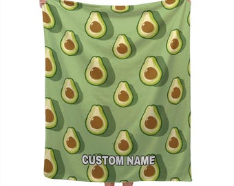 Cute Avocado Blanket Custom Name Blanket, Avocado Throw Blanket, Avocado Fleece Blanket, Fruit Pattern Cozy Blanket, Avocado Lover