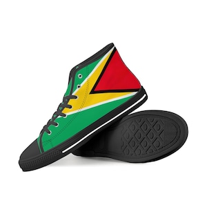 Guyana Flag Custom Name High Top Sneakers, Guyana Flag High Top Shoes, Guyana Flag Pattern Custom Print Top Sneakers, Guyana Flag Gift