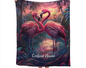 Flamingos Blanket Custom Name Blanket, Flamingos Throw Blanket, Flamingos Fleece Blanket, Flamingo Cozy Blanket, Animal Blanket