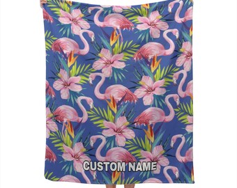 Flamingo Blanket Custom Name Blanket, Flamingos Throw Blanket, Flamingos Fleece Blanket, Flamingos Cozy Blanket, Animal Blanket