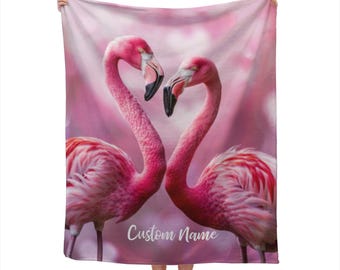 Flamingos Blanket Custom Name Blanket, Flamingos Throw Blanket, Flamingos Fleece Blanket, Flamingo Cozy Blanket, Animal Blanket