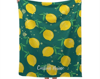 Lemon Blanket Custom Name Blanket, Lemons Throw Blanket, Lemon Fruit Fleece Blanket, Fruit Cozy Blanket, Lemons Blanket