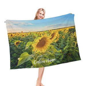 Sunflowers Blanket Custom Name Blanket, Sunflowers Throw Blanket, Sunflowers Fleece Blanket, Sunflowers Cozy Blanket, Sunflowers Blanket