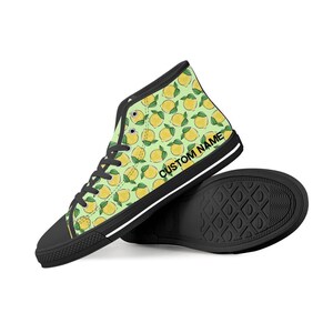 Lemon Custom Name High Top Sneakers, Lemons High Top Shoes, Lemon Fruit Pattern Custom Print Top Sneakers, Lemons Gift