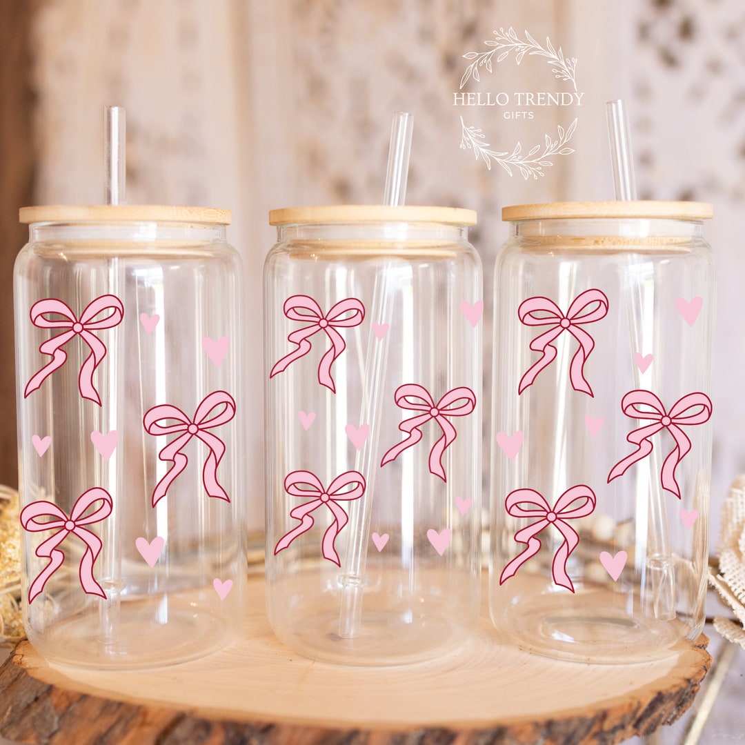 Pink Bow Cup,coquette Bow Libbey Glass 16oz,iced Coffee Glass,valentine ...