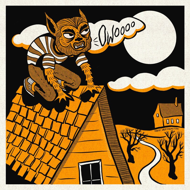 Werewolf Rooftops Werewolf Monster 8x8 Art Print - Etsy