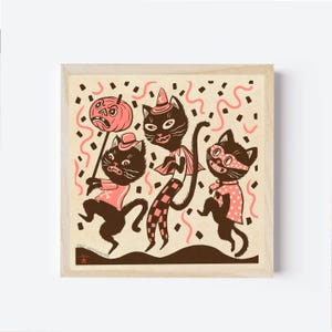 Black Cat Parade 8x8 Vintage Style Halloween Giclee Art Print