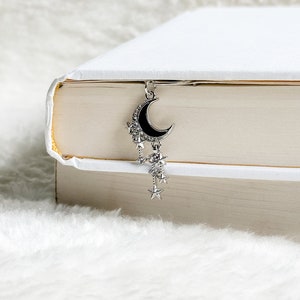 Black Moon and Stars Silver Charm Bookmark Paperclip, ACOTAR-inspired Bookmark, SJM-inspired, Gift for Book Lovers, Bookish Gift