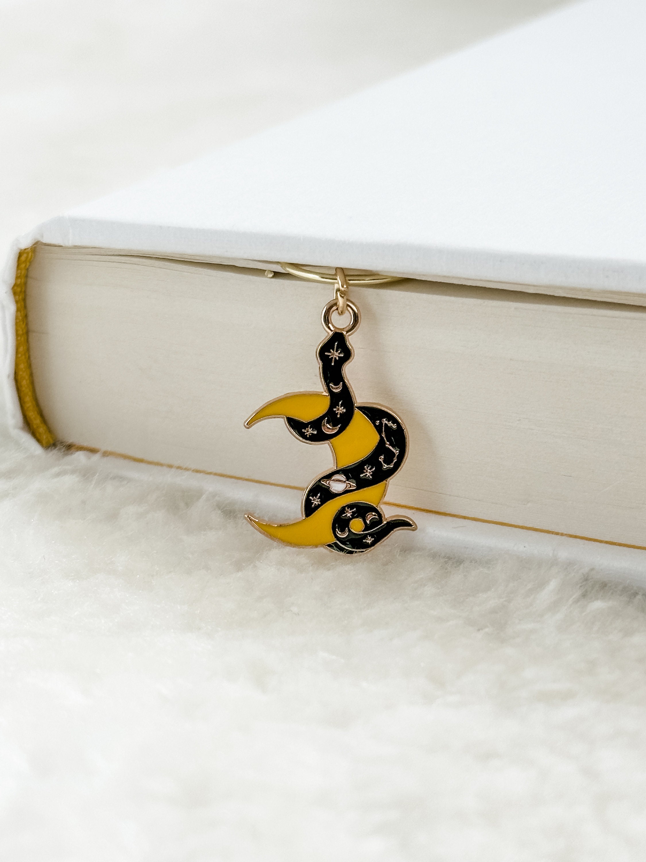 Snake on a Moon Bookmark Paperclip, Scary Charms, Gold, Bookmark Gift, Gift for Book Lovers, Charms Collection, Bookish Gift