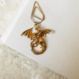 Gold Dragon Charm Bookmark Clip, Dragon Charms, Dragon Bookmark, Fantasy Romance Bookmark, Bookmark Gift, Gift for Book Lovers, Bookish Gift zdjęcie 2