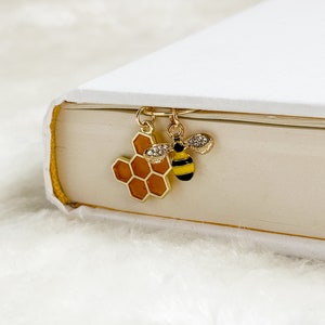 Bienen und Waben Charm Lesezeichen Büroklammer, Tier Charms, Gold, Lesezeichen Geschenk, Geschenk für Buchliebhaber, Charms Kollektion