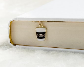 Coffee Charm Bookmark Paperclip, Coffee Lover, Gold, Bookmark Gift, Gift for Book Lovers, Charms Collection, Bookish Gift