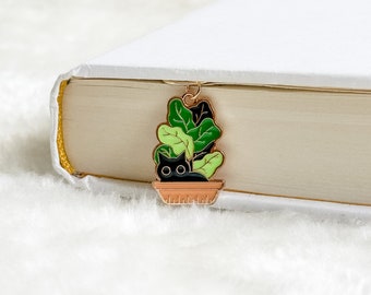 Marque-page breloque chat dans une plante, breloques chat, cadeau pour amoureux des chats, chat noir, animaux, cadeau marque-page, cadeau pour les amateurs de lecture, cadeau livresque