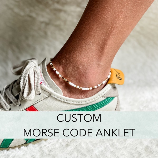 CUSTOM Morse Code ANKLET / Morse Code Jewelry / Dainty Anklet / Bead Anklet /Friendship Bracelet / Beach Anklet / Anklet Gift