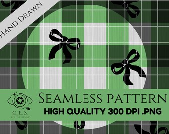 Grün Gingham Schleife Muster: Kokette Digitales Papier (PNG Download, Lizenz für kommerzielle Nutzung)