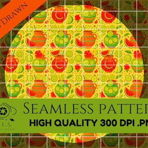 Agua Fresca Seamless Pattern mexican fruit drink digital paper summer jarrita art printable design png file illustration hand drawn fabric