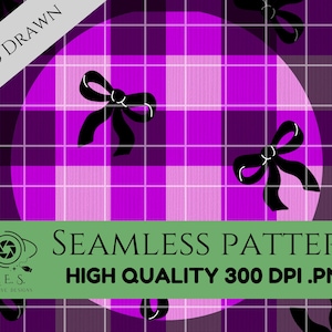 Purple Gingham Bow Seamless Pattern Cute Coquette Digital Paper girly instant download sublimation png file fabric vinyl surface design