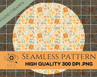 Naadloos christelijk geloof: handgetekende religieus digitaal papier (PNG-download)