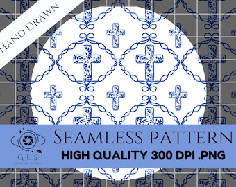 Patrón sin costuras de cruz cristiana azul: Diseño de tela religiosa (descarga digital PNG)