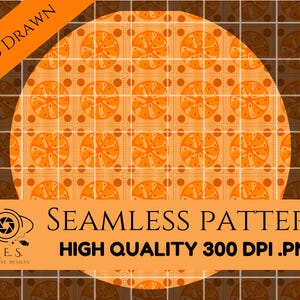 Retro Orange Citrus Tile Seamless Pattern 70s vintage fruit design digital paper png file hand drawn illustration sublimation fabric crafts