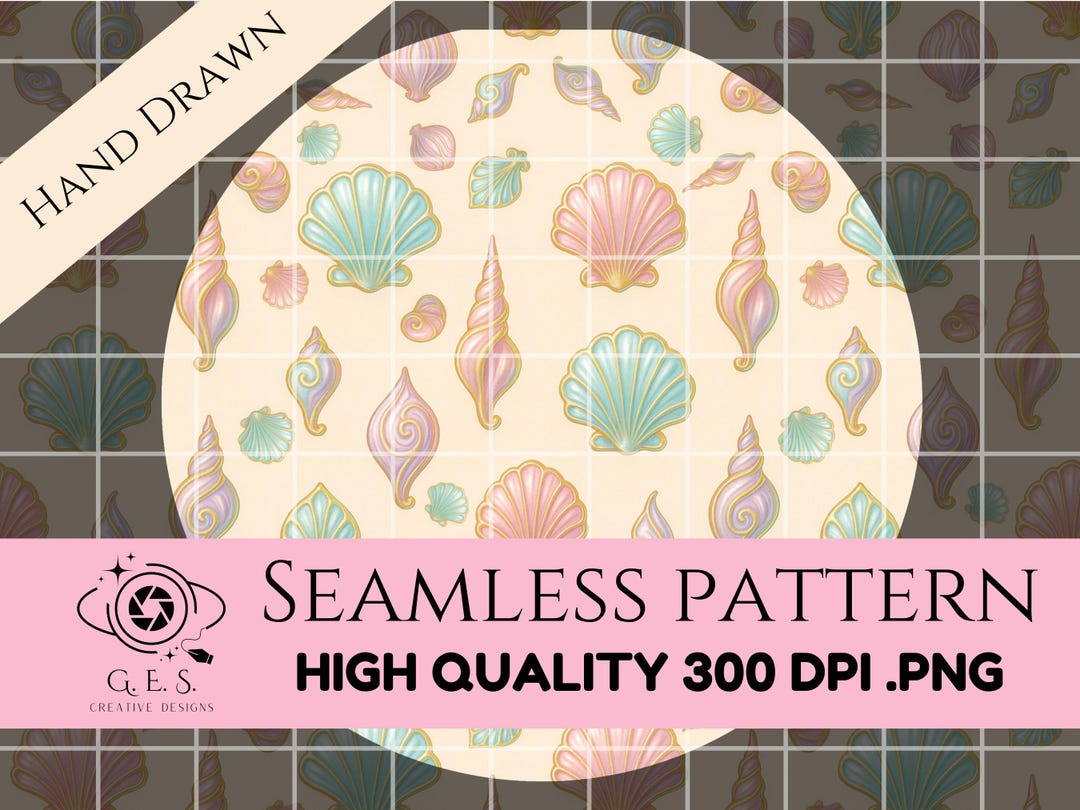 Pastel Seashell Seamless Pattern: Kawaii Coastal PNG (digital Download ...